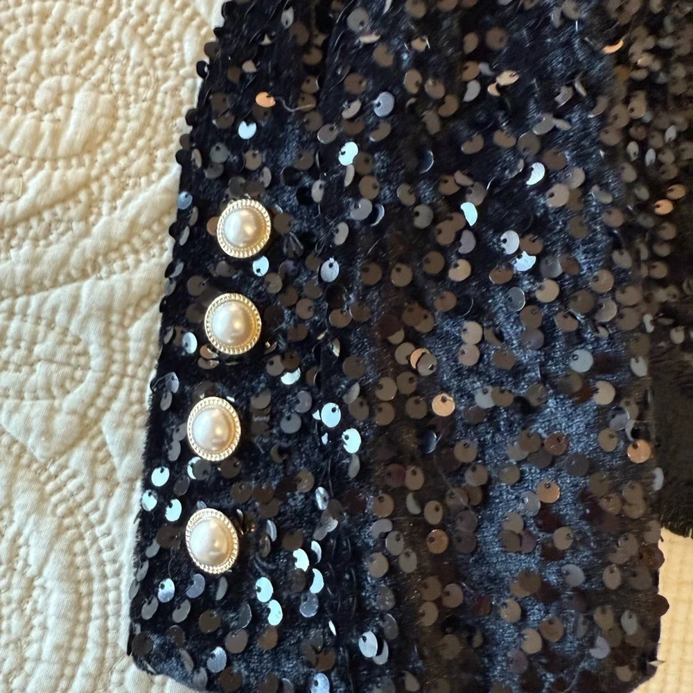 NWT ADORABLE Nanette Lepore black sequin blazer jacket women's S